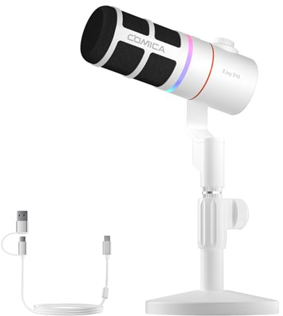 COMICA EJoy D10(D) Micrófono USB para juegos - Micrófono dinámico RGB con cancelación de ruido, XLR/USB-C, monitoreo en tiempo real, silenciamiento, micrófono de estudio profesional para juegos
