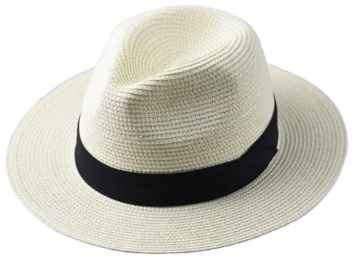 Panama Hüte Damen Strand breite Krempe Stroh Sonnenhut große Größe Fedora Hut, Milch-weiß, 60-64cm, milchweiß, 60-64cm
