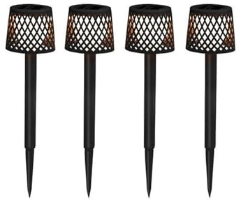 Licht-Erlebnisse LED Gartenleuchte mit Erdspieß 4er Set Solar Akku 39 cm hoch IP44 3000 K kabellos tragbar Schwarz Außenlampe Wegeleuchte