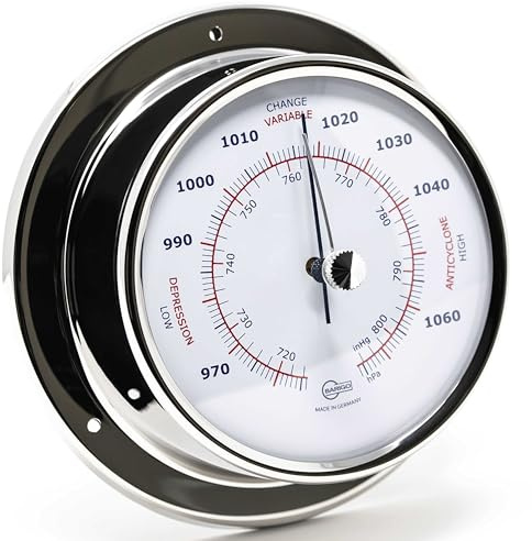 BARIGO 183RFPO.AV SKY Barometer - 110 x 35 mm - Druckmessgerät mit Edelstahl-Gehäuse poliert, mehrfarbige Skala - Made in Germany