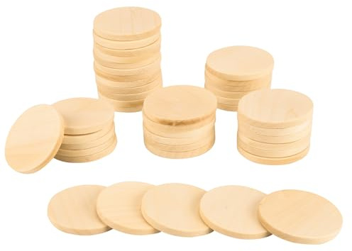ZYDYRX 50 dischi rotondi in legno naturale da 5 cm, 5 mm, spessi, per Natale, pittura fai da te, artigianato in legno, matrimonio