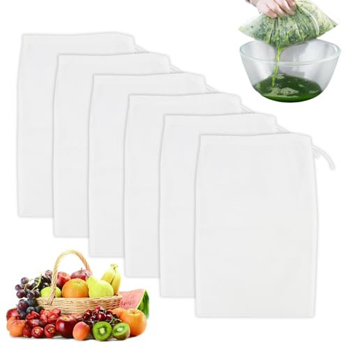 6 PCS Nut Milk Bags, Reusable 20×30cm, Tissu Filtre En Nylon Lavable Avec Cordon, étamine Alimentaire Fine Pour Lait Végétal, Fromage, Café, Jus, Mousseline Multifonction