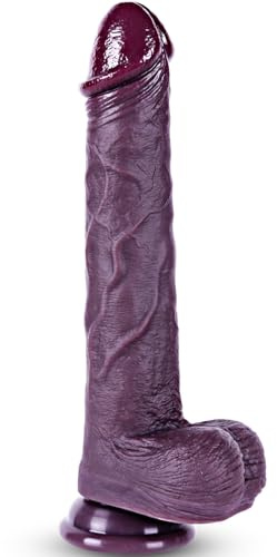 Consolador negro grande realista de 23 cm, de silicona de doble capa, con potente ventosa, masaje del punto G y anal, pene suave y flexible, juguete sexual unisex para adultos