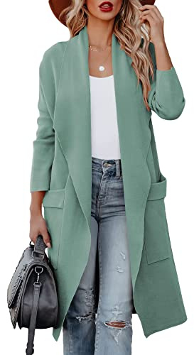 kinstell Dam avslappnad passform långärmad öppen framsida cardigan tröja med fickor, svart, ljusgrön, XL