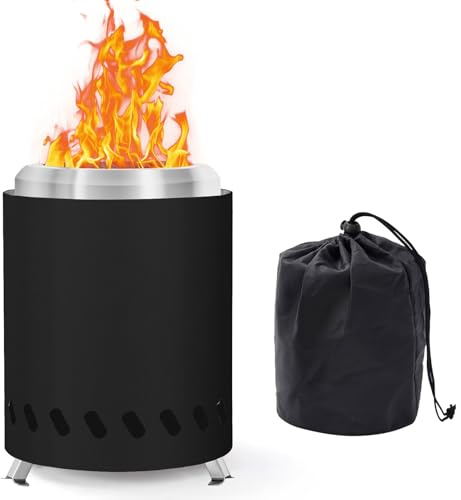 Rauchfreie Tischfeuerstelle aus Edelstahl, Pellet Feuerstelle Stabile Dreiecksstruktur, Feuerschalen mit Tasche, inkl. Alkohol-Brenner, Befeuert mit Pellets oder Holz, für Outdoor, Garten Deko
