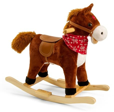 Maxx Kidz Cheval à Bascule - Cheval Balançoire en Bois avec Son - Jouet Enfant à partir de 3 Ans - Marron