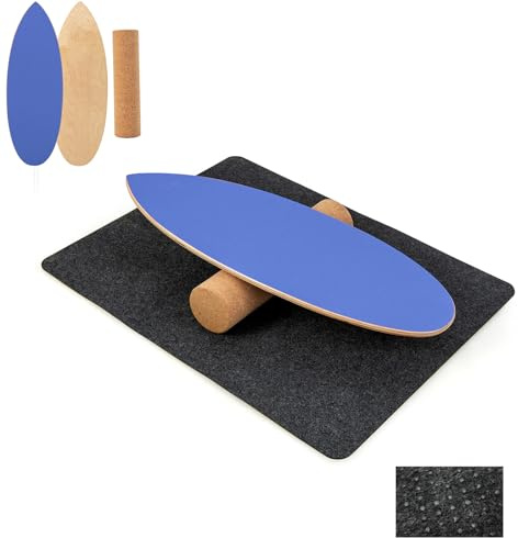 GYMAX Balance Board aus Holz, 15 mm BalanceBoard mit 10mm Korkrolle & rutschfeste Matte aus Filz, Indoor Surfboard, Wackelbrett, Gleichgewichtsboard für Kinder & Erwachsene