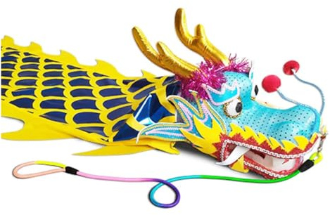 SJHDUNBW EUR Ruban d'entraînement en Spirale de Dragon doré, Bleu et Jaune, for la Danse du, for pelouse Parc(8m/26ft Lenght)