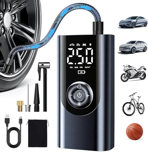 Elektrische Luftpumpe Fahrrad 150PSI - alouweekuky, Fahrradpumpe Elektrisch mit Alle Ventile, LED-Licht & Auto-Stopp, Akku Luftpumpe für Fahrrad, E-Bike, Auto, Motorrad, Bälle