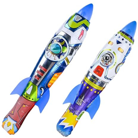Abaodam Giocattoli Gonfiabili a Forma di Razzo 2 Pezzi per Esterni Set Razzi da Lancio Manuale 63Cm+55Cm per Giochi All’Aperto per Coordinazione Occhio-Mano e Feste di Compleanno