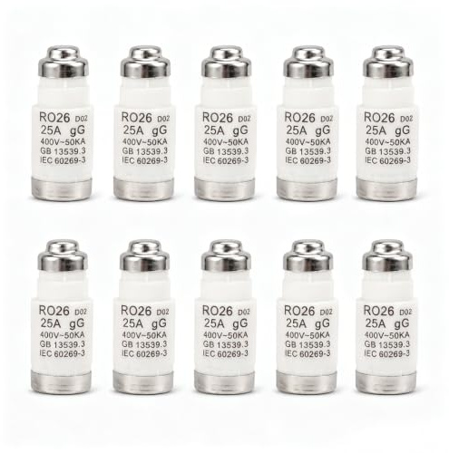 Vexnaro Fusible Neozed D02 25A 400VAC gG, Fusible Ceramico Espiral, Proteccion de Lineas y Cables, para Cuadros Electricos Domesticos e Industriales, Pack 10 Piezas (25A)