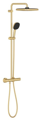 GROHE Vitalio Comfort 250 Shower System Set, Brushed Gold, 26696GN1 | 250mm Head Shower, 110mm Hand Shower with 2 Spray Patterns, TurboStat Constant Temperature, SafeStop, ShockProof Design