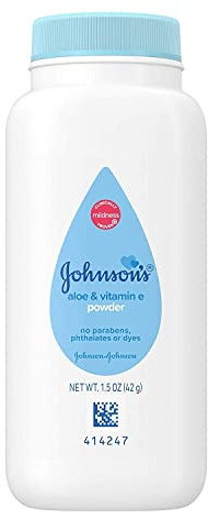 Johnson’s Baby Powder with Naturally Derived Cornstarch Aloe & Vitamin E, Hypoallergenic, 1.5 oz Trial Size - Pack of 24