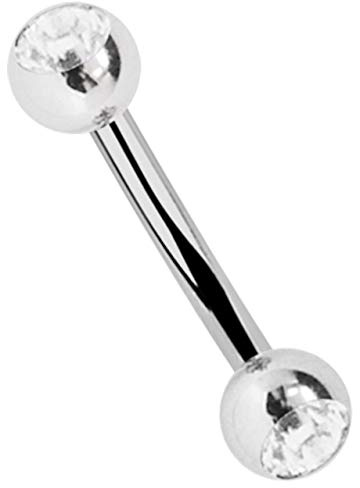 Titan Piercing Schmuck Banane in 1,6 mm mit 2 Steinkugeln