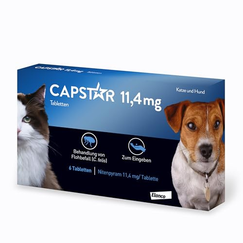 Capstar Flohtabletten für Katzen & kleine Hunde 1-11kg, 6 Stück | Zur Sofortbehandlung bei akutem Flohbefall. Wirkt schnell ab 15 Minuten. Einfache orale Eingabe gegen Flöhe