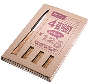 Opinel - Bon Appetit Table Knives Set of 4 Number 125 - Olive Wood Handles