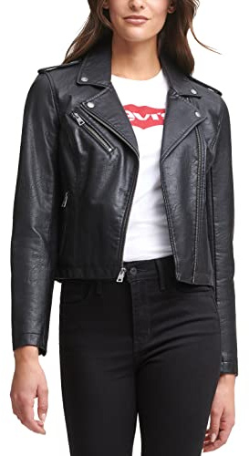 Levi's Women's Faux Leather Classic Motorcycle Jacket (Regular and Plus Sizes), BLACK, Large