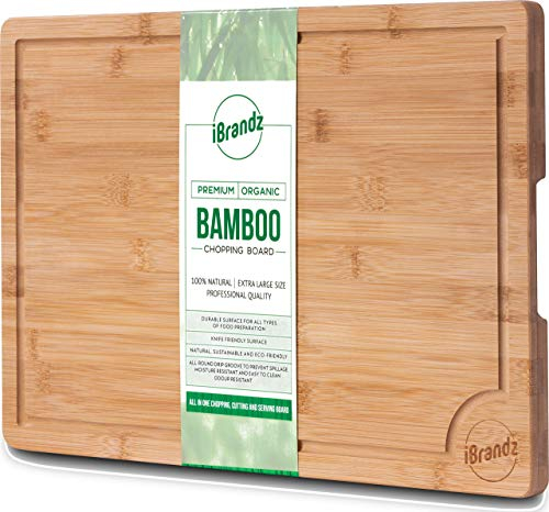 Premium Organic Bamboo Chopping Board. 44.5 X 30 X 2 cm Professional Grade Extra Large Size Cutting Board. Heavy Duty Large Wooden Chopping Board with Drip Groove.