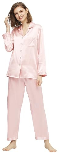LilySilk Elegante Seide Nachtwäsche Schlafanzug Pyjama Damen Lang Hausanzug 19 Momme (M, Hell Rosa) Verpackung MEHRWEG