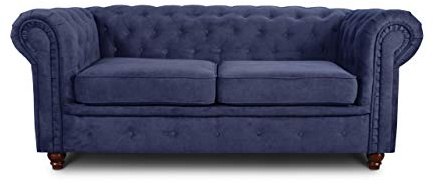 Sofnet - Sofa Chesterfield Asti 2-Sitzer (Blau, Capri 89) | Couchgarnitur, Polstersofa, Glamour Design, Strukturstoff, Holzfüße, komfortabel für Wohnzimmer