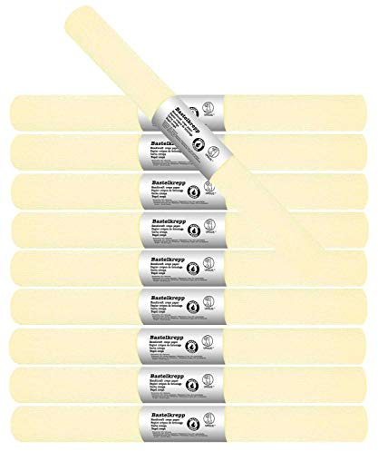 Wasserfestes Bastelkrepp, 32 g/qm, mit einer Dehnung von 55 %, 50 cm x 2,5 m gerollt, 10 Rollen, creme