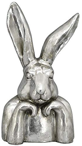 Exner putziger origineller Osterhase als Büste Hasenkopf als Osterdeko Keramik Silber antik glänzend (groß ca. 27,5 x 19,5 x 49 cm hoch)