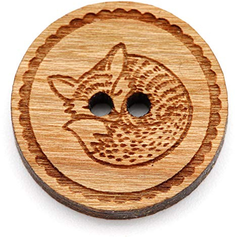 NaturSchatulle Holzknöpfe Gravur Motiv Fuchs 12-30mm I 25 Stück Kirsche 2 Loch Knöpfe Holz DIY Basteln Nähen Schmuckherstellung Annähen Rund 30mm