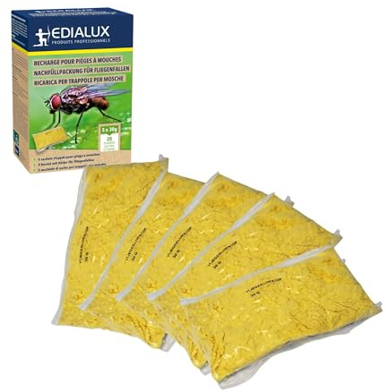 Edialux Nachfüllpack für fliegenfalle mit wasserlöslichem lockstoff, natürlicher fliegenfänger, insektenschutz für garten, stall und terrasse, kompatibel mit fliegenfalle, wiederverwendbar, bis zu 4