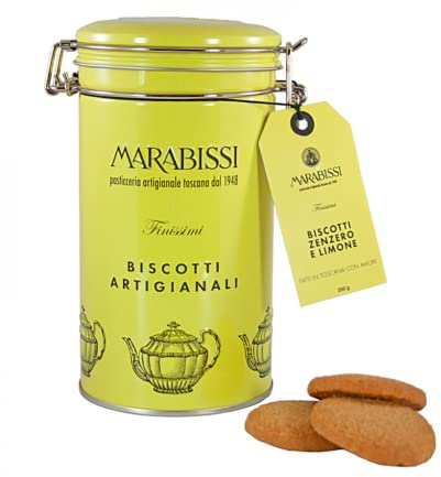 Marabissi® | Biscotti Artigianali Zenzero e Limone | Lattina Metallo Biscotti Zenzero - 200 Gr