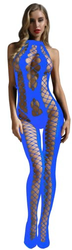 Aranmei Intimo Donna Sexy Babydoll Calze in Pizzo Donna Calze a Rete Intime Lingerie Body a Rete Taglia Unica Bodystocking Intimo da Notte Bodysuits, Blu