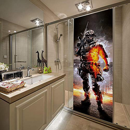 Türtapete Selbstklebend 95X210 Feuerkrieger Türtapete Selbstklebend Türposter,Fototapete Selbstklebend 3D Pvc Türaufkleber Diy Türbild,Türfolie Poster Tapete