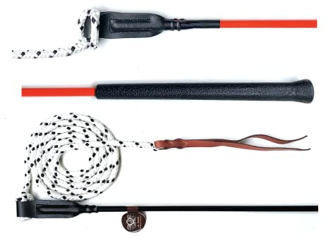 JA Horse JA0035 Kontaktstock mit Seil Bodenarbeit, Basic-Griff Rot, 100 cm | Training 100 / 120 cm, Bodenarbeitstick Reitstick Pferdestick Longiergerte Finesse Stick Carrot Stick Horsemanship