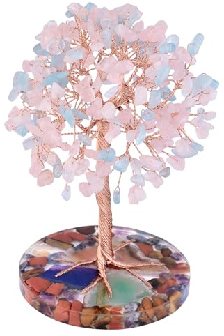 Nupuyai Rosenquarz&Aquamarin Baum Achat Stein Basis Edelstein Geldbaum Deko | Feng Shui Kristallbaum, Reiki Heilstein Baum, Achat Sockel Lebensbaum Figur Bonsai, Büro Wohnzimmer Tischdeko