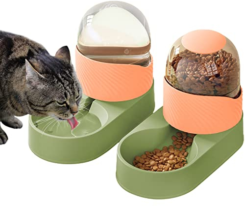 ZWMBYN Futterautomat Katze, Automatisches Futterspender und Wasserspender im Set für Hund, Katze und andere Kleintiere, Haustiere Futterstation Futterautomat für Trockenfutter, Jeweils 2L