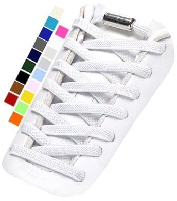 Stepace 2 Paires Élastiques Lacets avec Fermeture en métal, Plats Élastiques Lacets sans Nœud Universels pour Enfants et Adultes,Adaptés aux Chaussures de Sport Course Blanc