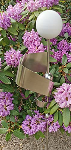 Skulptur Kari weiß matt gebürstet Edelstahl 120 cm Gartendekoration Beetstecker Gartenstecker Rosenkugel