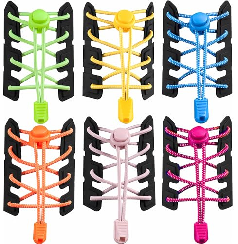 SHUIYUE 6 x dehnbare Schnürsenkel, ohne Binden, 110 cm, elastische Schnürsenkel, weiße Punkte, Sicherheit für Erwachsene und Kinder, schnürfrei, elastische farbige Sportschnürsenkel