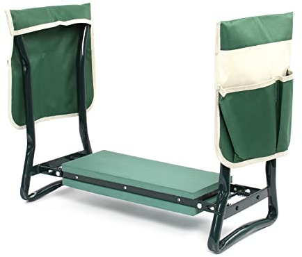 Toboli Tabouret de Jardinier 2 en 1 – 650 x 270 x 490 mm – Capacité 150 kg – en Fer et EVA – Agenouilloir de Jardinage Pliable avec 2 Poches, Assise rembourrée, Siège Jardinier