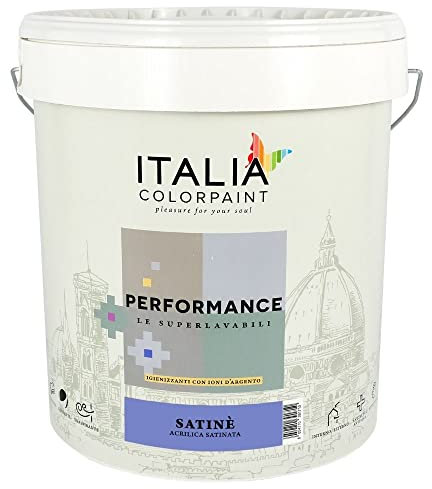Italia colorpaint Satinè Idropittura Acrilica Superlavabile Traspirante agli Ioni di Argento Smacchiabile, Igienizzante, Molto Coprente, Adatta per Interni ed Esterni (Litri 13, Bianco)