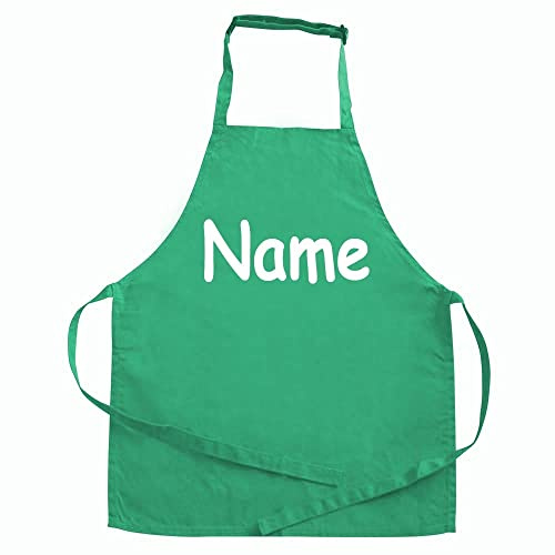 Elefantasie Personalisierte Kinderschürze mit Name, Kochschürze für Backen, Kochen, Malen, Geschenkidee für Kinder 3-6 Jahre grün
