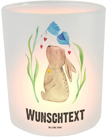 Mr. & Mrs. Panda Windlicht personalisiert Hase Blume - Personalisierte Geschenke, Personalisiertes, Kerzenglas, mit Namen, Geburtstag, Laterne, Ostern, Kindergeburtstag, Geburt, Träume, Teelichthalter