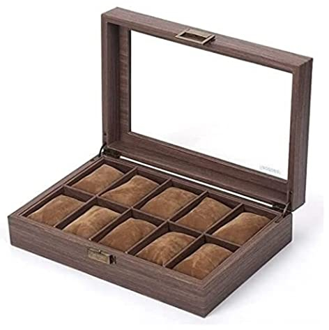 NOCTVM Uhren Aufbewahrungsbox Uhrenbox Uhrenkoffer Uhrenetui Aus Holz Mit 10 Fächern Uhrenbox Organizer Uhrenetui Mit Glasplatte Uhrenkasten Uhrenschatulle Uhrenhalter