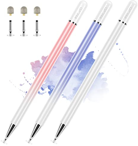 ELZO Tablet Stift für Alle Tablets, 3er Pack 2 in 1 Stylus Pen, Eingabestift Touch Pen für Alle Handys, Apple iPad, iPhone, Samsung, Surface, Lenovo, Xiaomi, Chromebook, Huawei Android iOS usw