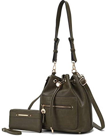 MKF Collection Umhängetasche für Damen, Kordelzug, Hobo-Schultertaschen, modische Handtasche mit Handgelenk-Geldbörse, Larissa Olive, Large