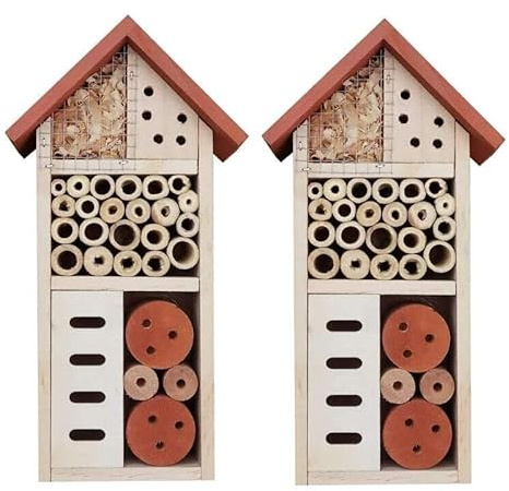 Insektenhaus aus Holz, Bienenhotels, Naturholz, für den Garten, Nistkasten, Käfer, Schmetterling, Insekten, Outdoor-Unterschlupf, 2 Stück