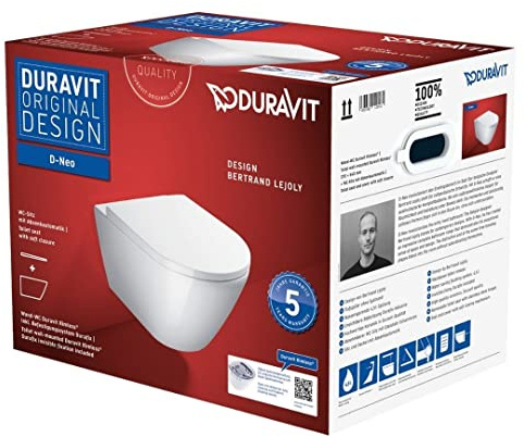 Duravit D-Neo WC-Set wandhängend mit Beschichtung und WC-Sitz + Schallschutz mit WC mit Schallschutz mit Anschluss-Set