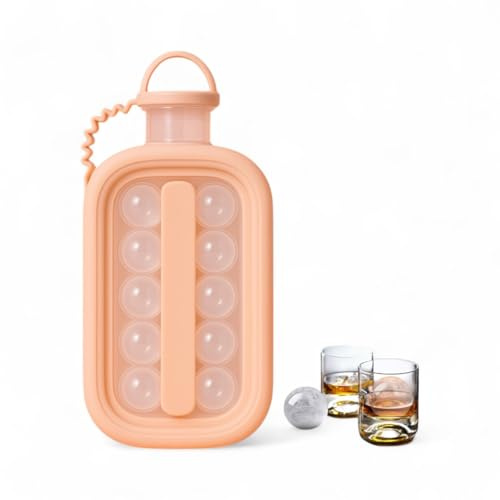 2-in-1 Ice Ball Tray & Water Bottle – 17 Ice Cube Mold with Secure Lid, Portable BPA-Free Ice Cube Maker for Whiskey, Cocktails, Coffee & Drinks – Powder Pink