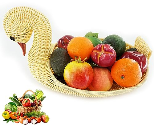 Tuzsocr Corbeille à Fruits Panier à Repas en rotin,Corbeille de Fruits Tissée en Plastique,Forme Animale Mignonne,pour Fruits,Légumes,Cookies,Nourriture,Craquelins,Pâtisseries,Collations (Oie,M)
