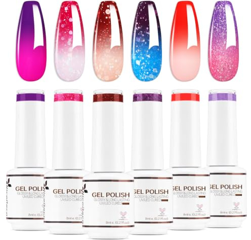 Nicedeco UV Nagellack Thermo Set farben 8ml Temperature Color Changing Nail Polish UV LED Soak Off Nagellack Set 6