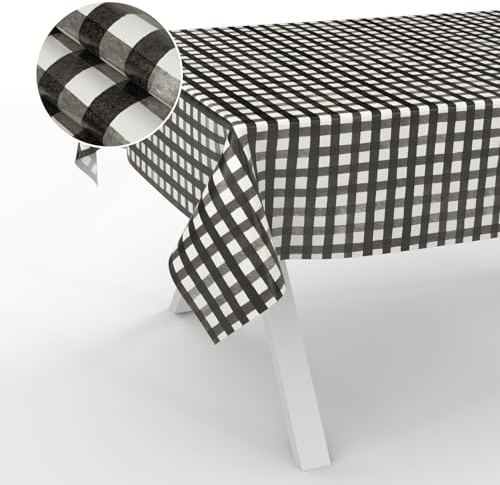 Wachstuch-Tischdecke Tischdecke abwaschbar Wachstuch Garten-Tischdecke Outdoor Indoor 100x140cm Schnittkante Karo Schwarz